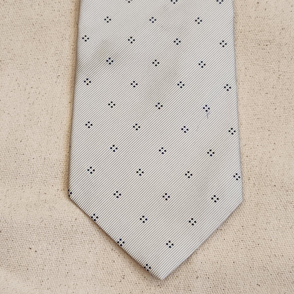 Marks & Spencer Autograph Mens Silk Tie Gray White Blue Geometric Diamond